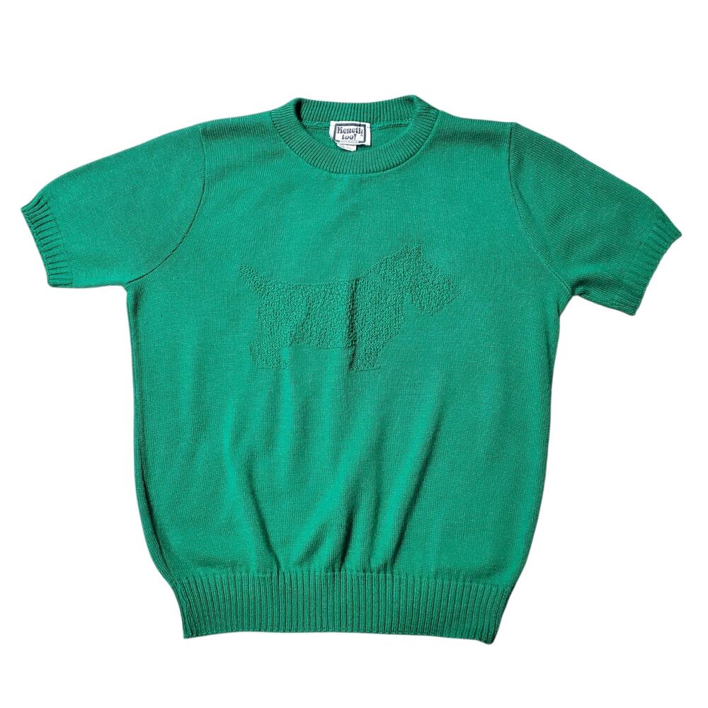 Vintage Sweater Short-Sleeved Green Kenneth Too! Scottie Dog - Women's Medium